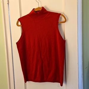 Red faux turtle neck sleeveless cashmere top